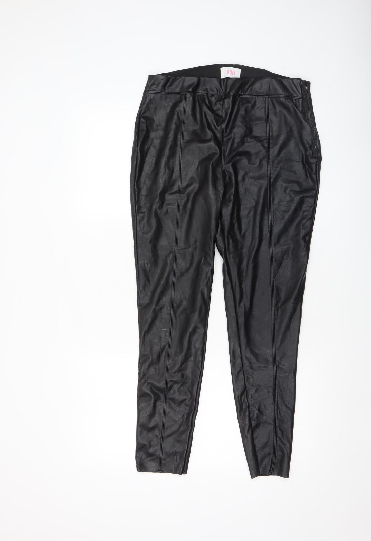 Savida Womens Black Size 14 Faux Leather Skinny Trousers