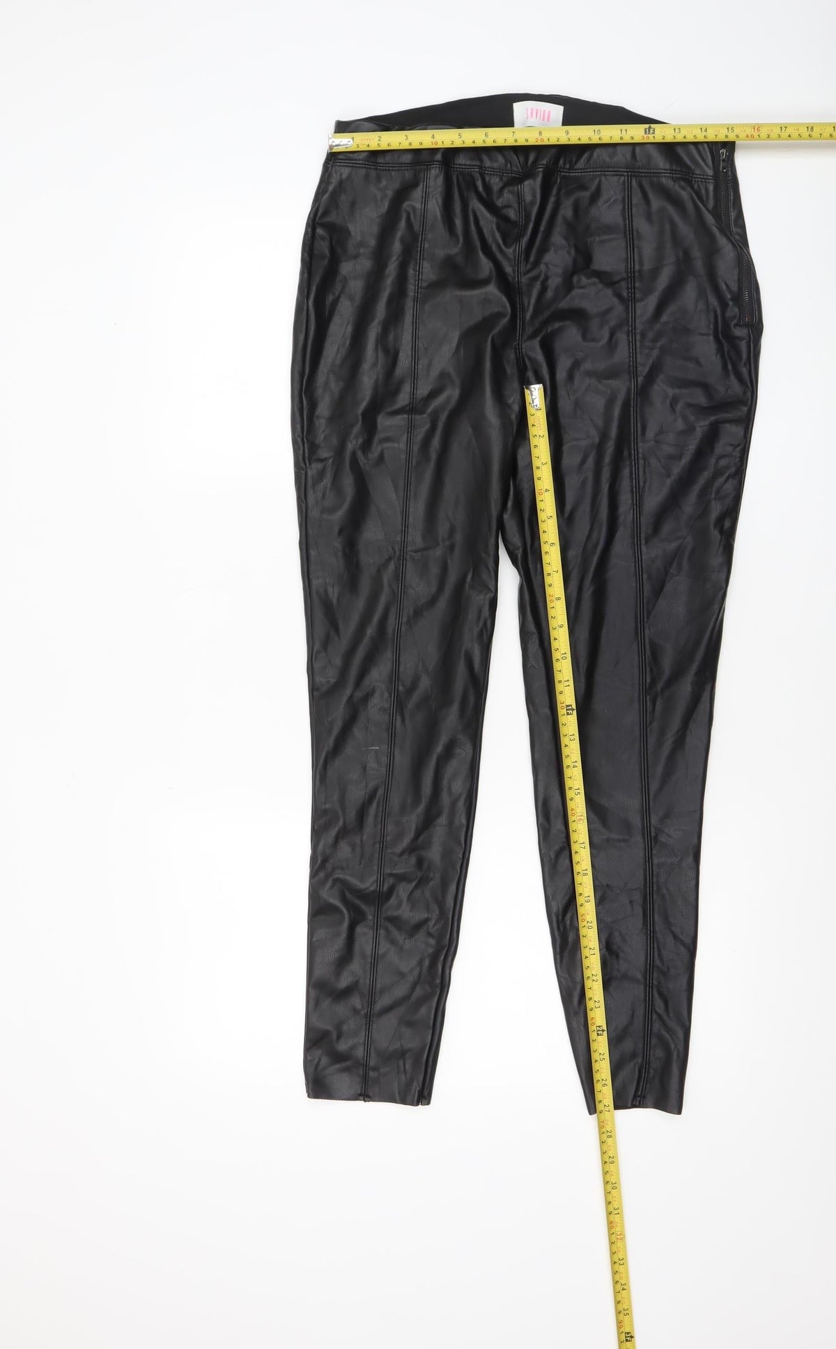 Savida Womens Black Size 14 Faux Leather Skinny Trousers