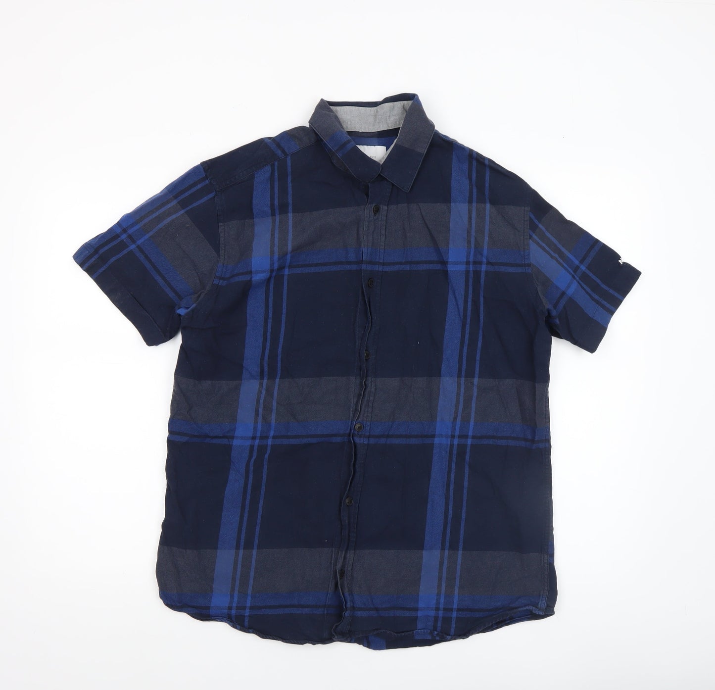 Jack & Jones Men’s Blue Check Slim Fit Short Sleeve Casual Shirt XL