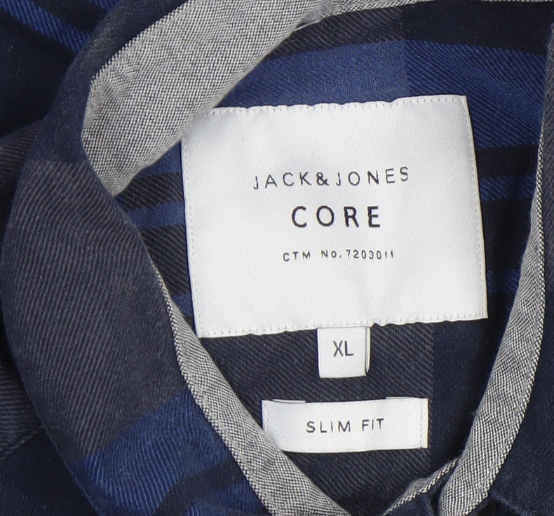 Jack & Jones Men’s Blue Check Slim Fit Short Sleeve Casual Shirt XL