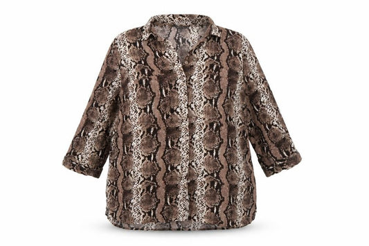 Beloved Women’s Brown Snake Print Viscose Button-Up Tunic UK 16