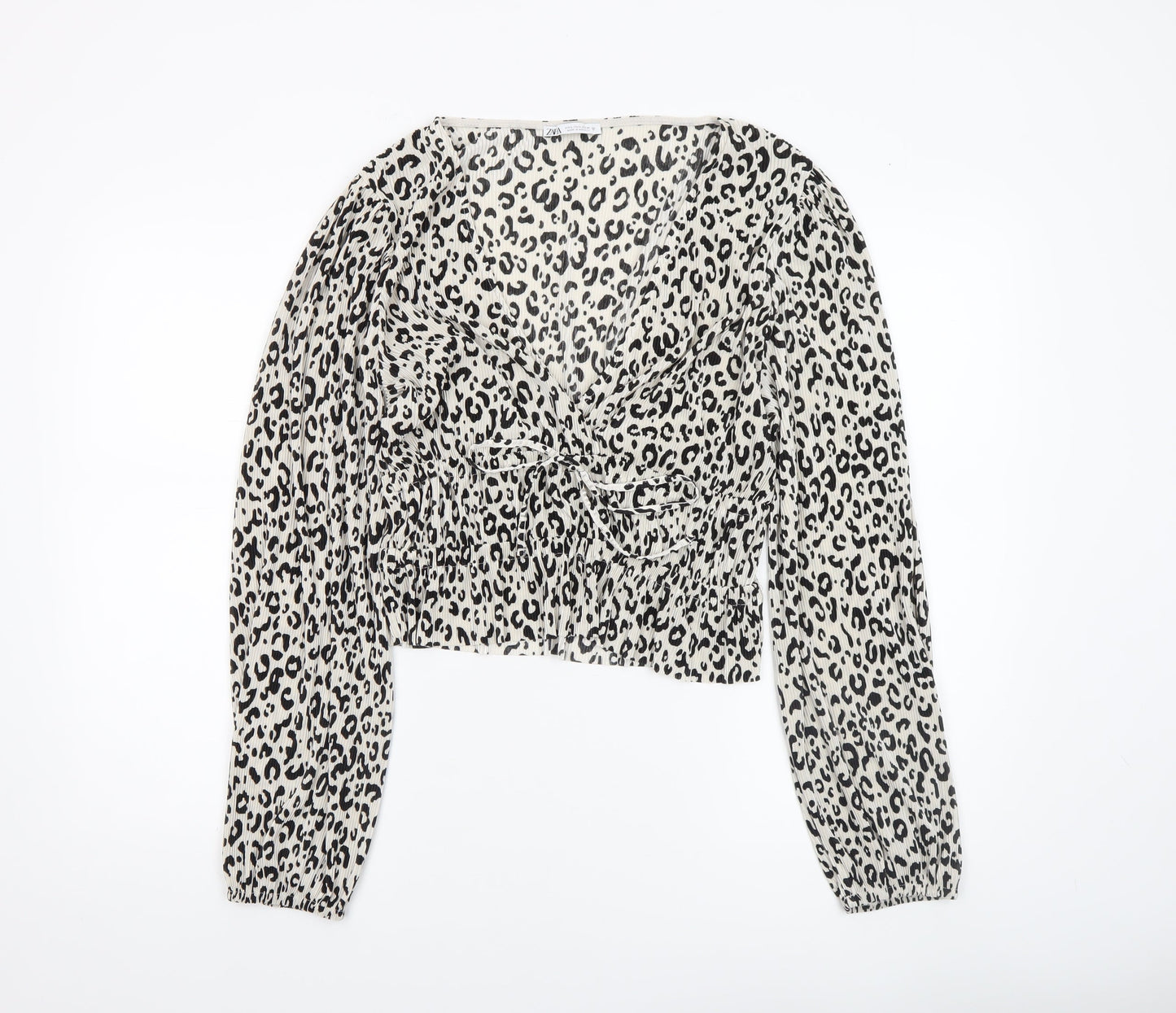 ZARA Women’s Leopard Print Long Sleeve Cropped Blouse L