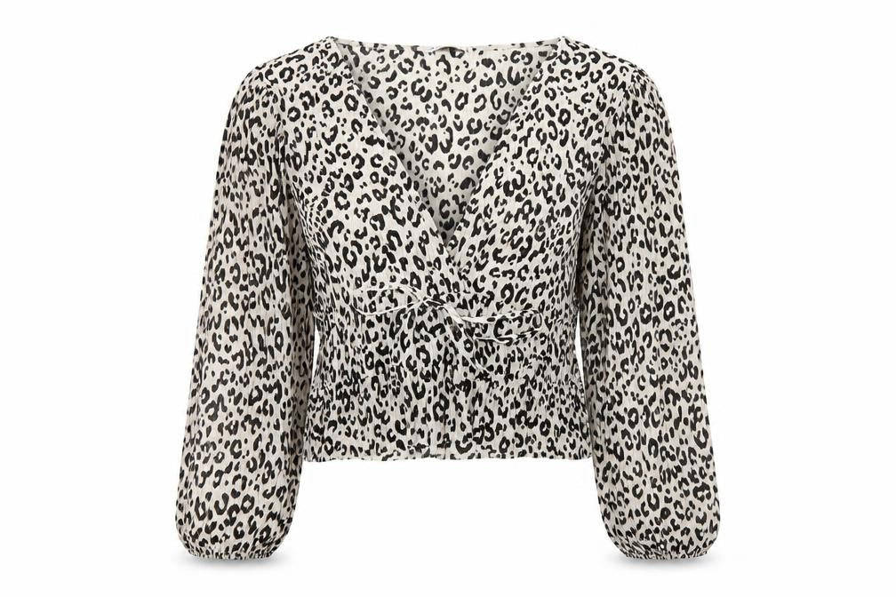 ZARA Women’s Leopard Print Long Sleeve Cropped Blouse L