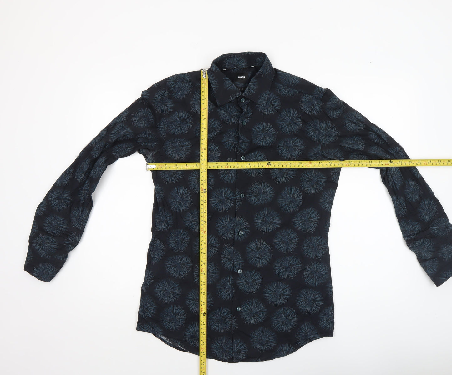 BOSS Men's Blue Slim Fit 15in 38in Long Sleeve Button-Up Shirt