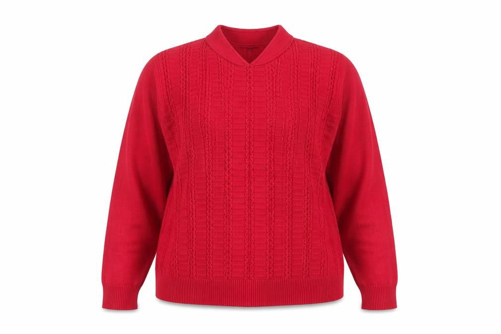 Castle of Ireland Women's Red V-Neck Cable Knit Jumper Size 18