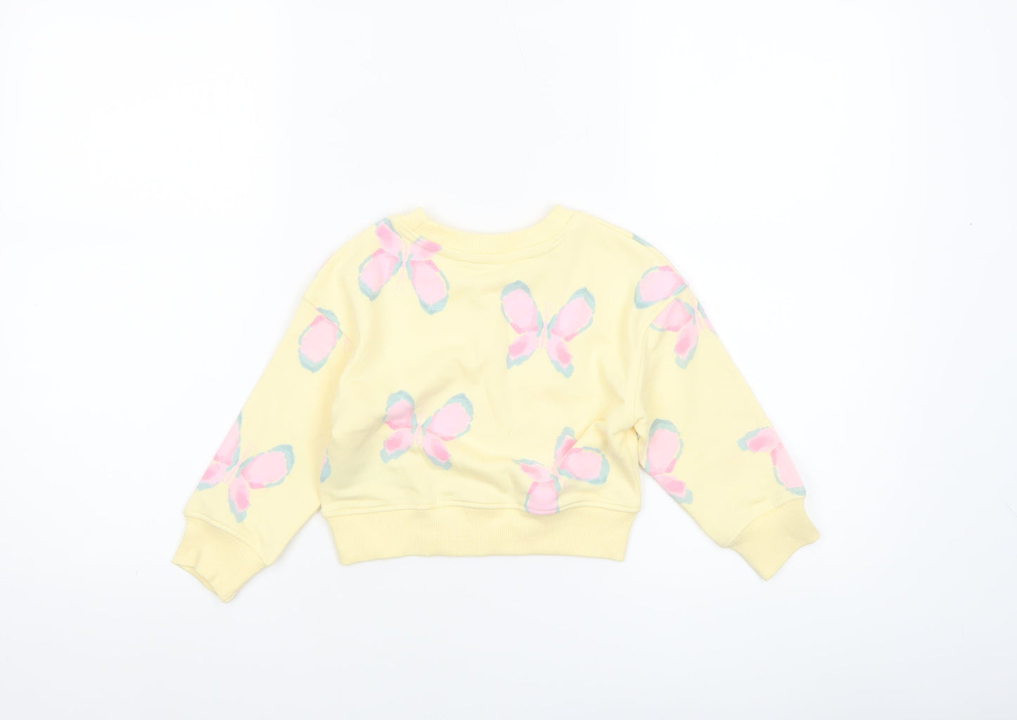 Primark Girls Yellow Butterfly Print Long Sleeve Cotton Sweatshirt 18-24 Months