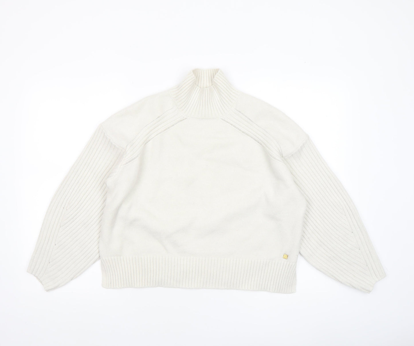 River Island Women Ivory Mock Neck Ribbed Knit Jumper XS