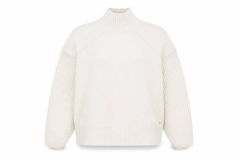 River Island Women Ivory Mock Neck Ribbed Knit Jumper XS