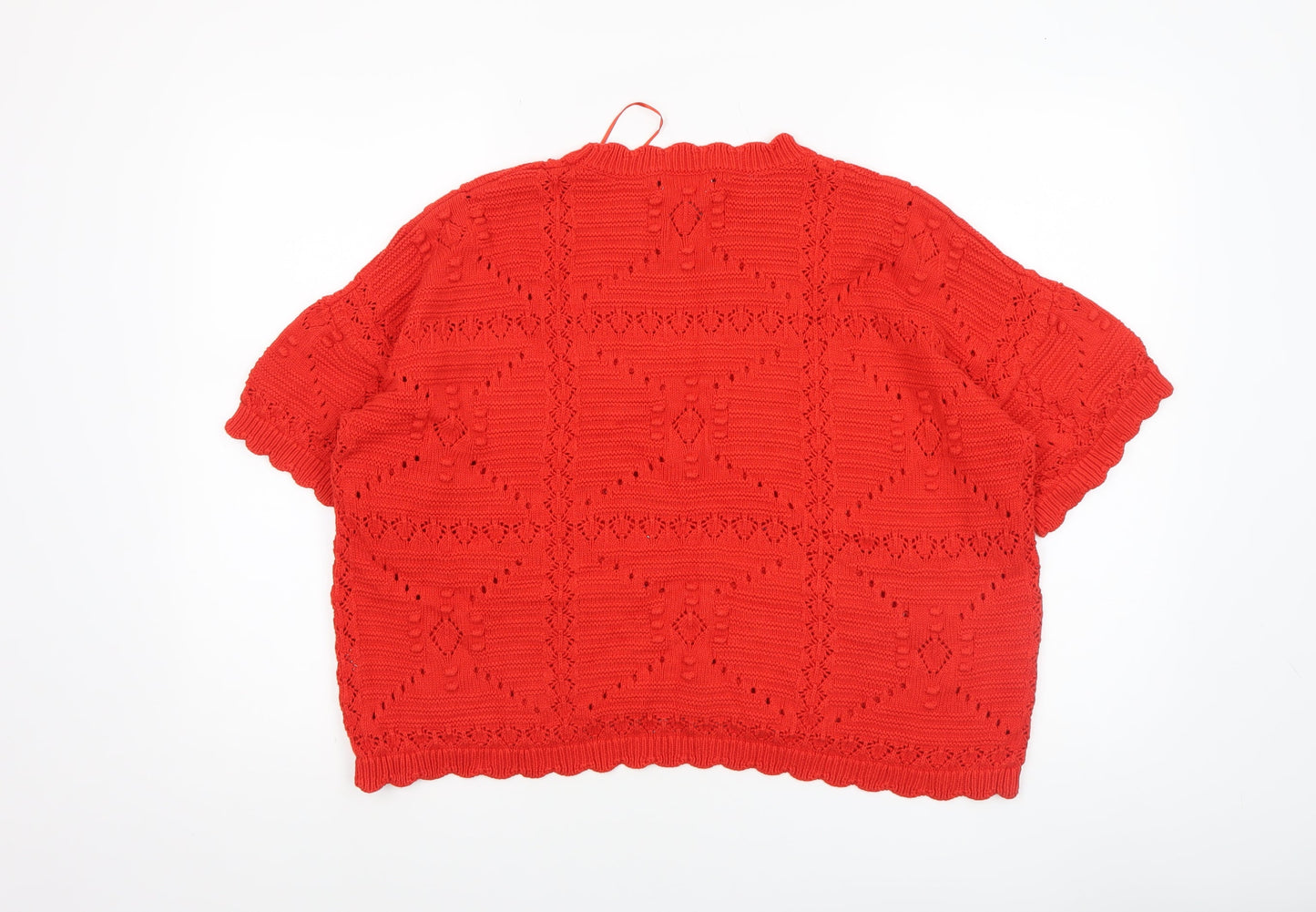 Allery Women Red Short Sleeve Knit Jumper XL 100% Cotton