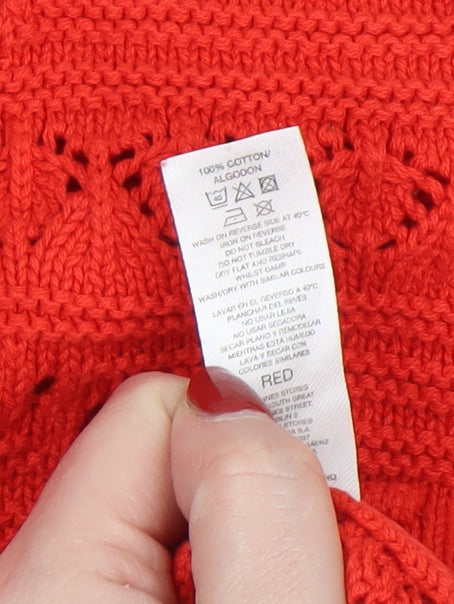 Allery Women Red Short Sleeve Knit Jumper XL 100% Cotton