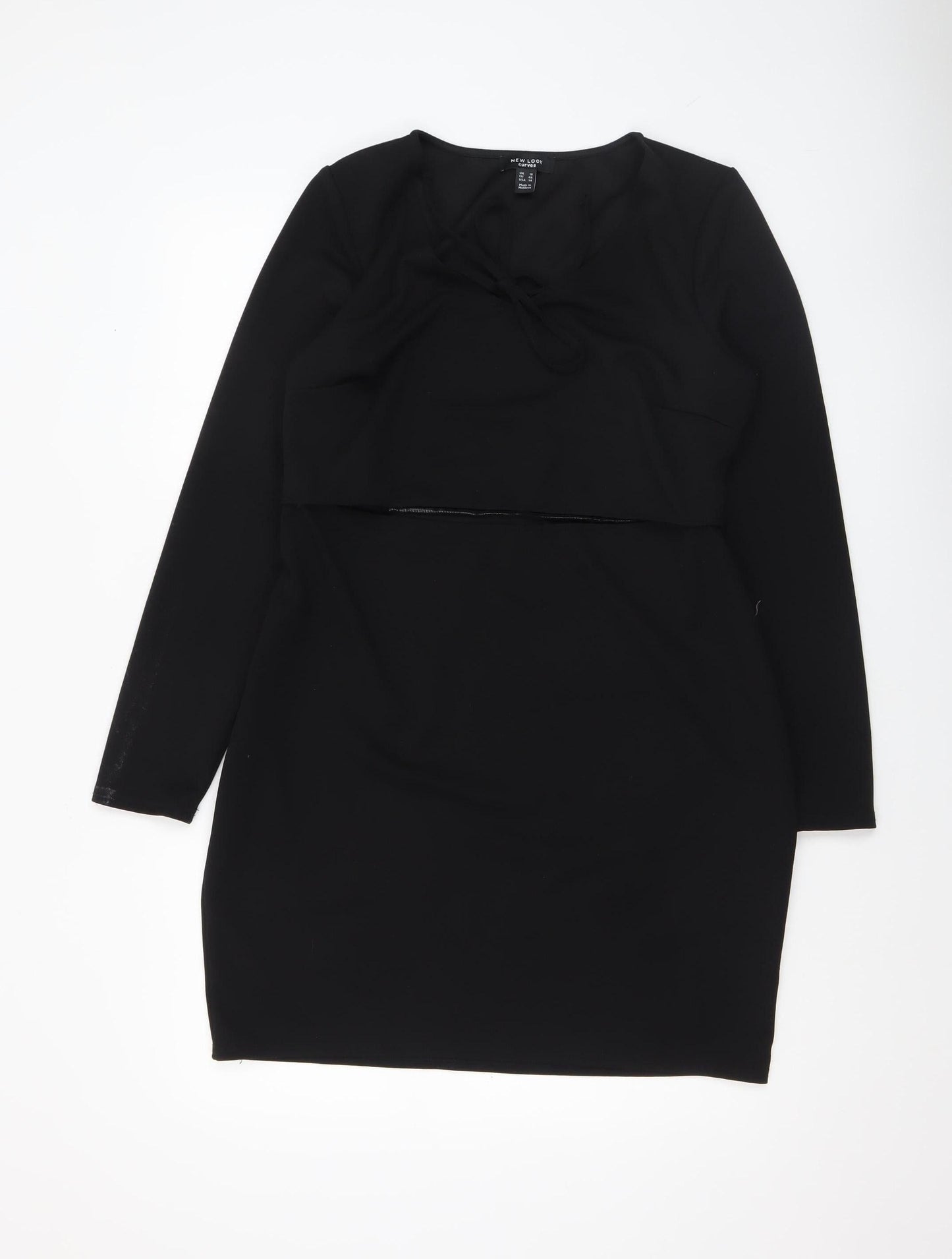 New Look Women Black Size 18 Bodycon Long Sleeve Knee Length Dress