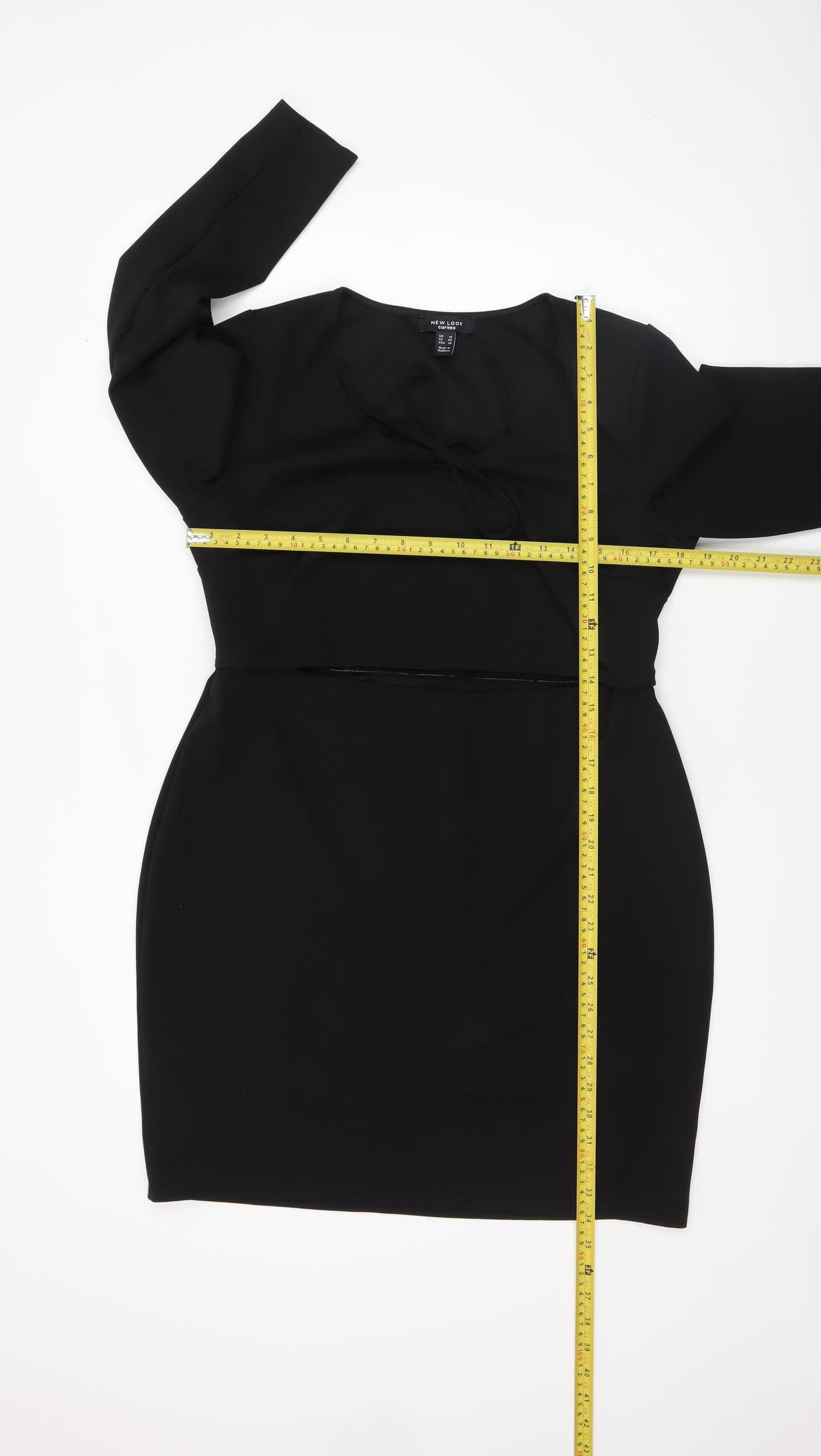 New Look Women Black Size 18 Bodycon Long Sleeve Knee Length Dress