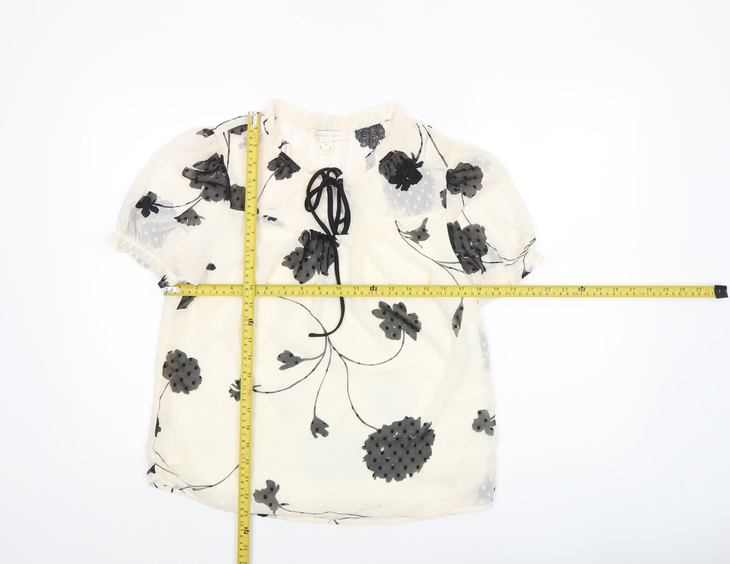 Monteau Los Angeles Women’s Ivory Floral Chiffon Tunic Blouse L