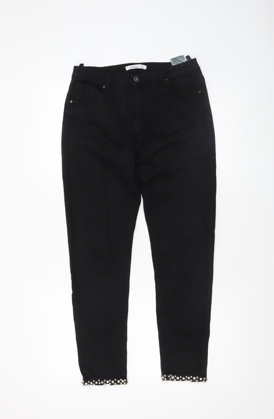 Monday Women’s Black Beaded Hem Bow Skinny Jeggings L