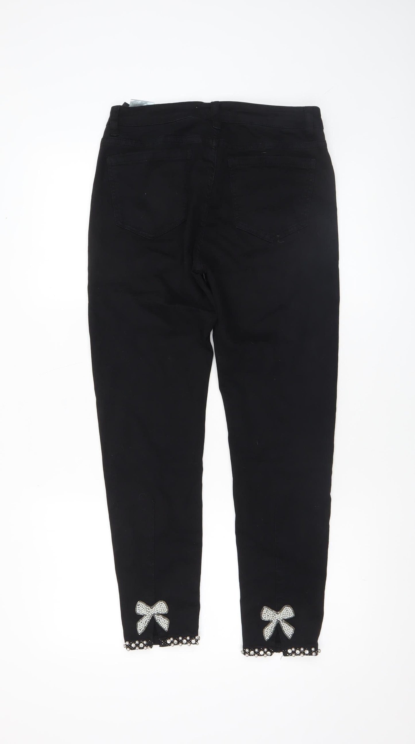 Monday Women’s Black Beaded Hem Bow Skinny Jeggings L