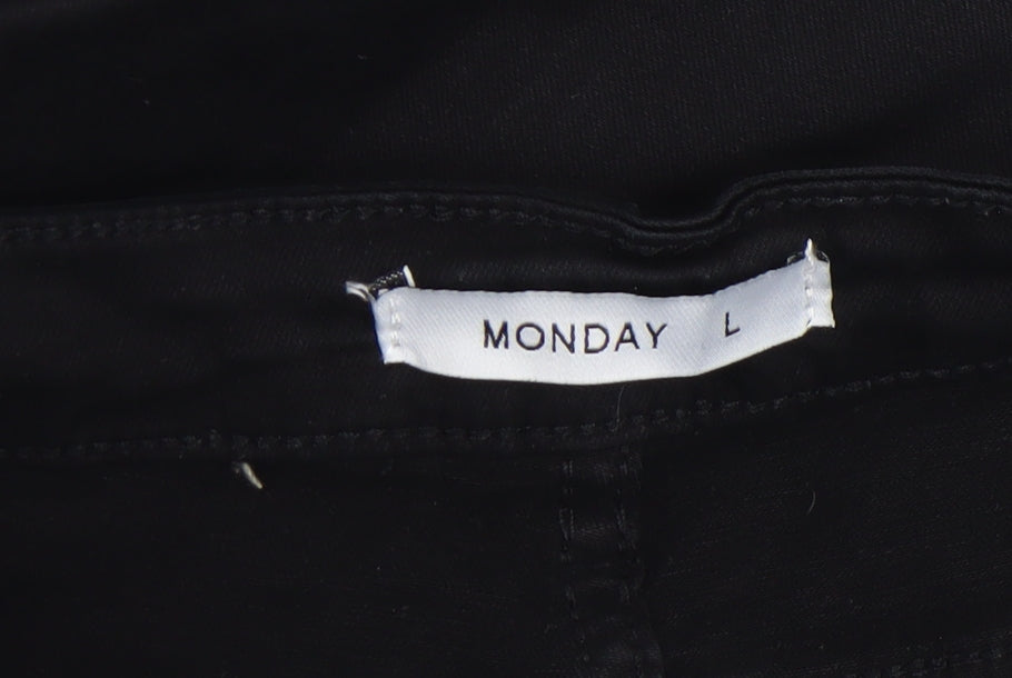 Monday Women’s Black Beaded Hem Bow Skinny Jeggings L