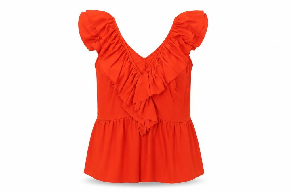 ZARA Women Orange Ruffle Wrap Sleeveless Blouse Size L
