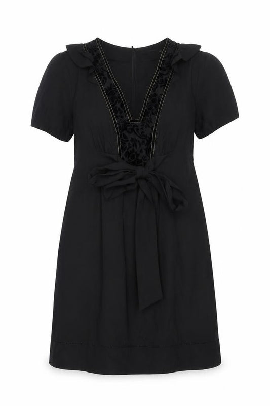 Oasis Women Black Size 14 V-Neck Shift Dress Belted Short Sleeve