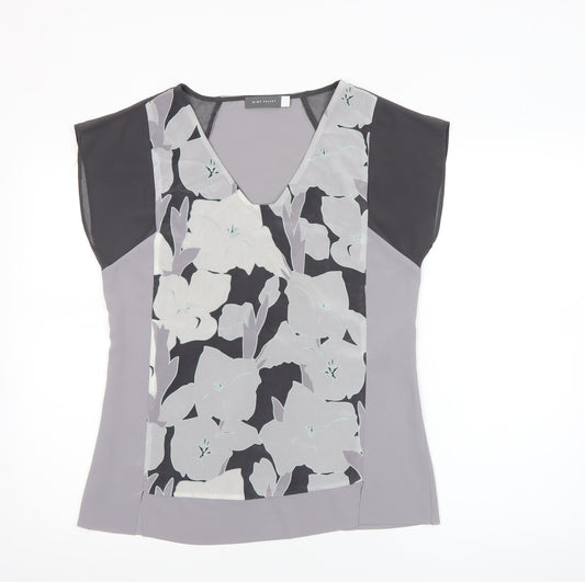 Mint Velvet Women's Grey Floral V-Neck Tunic Blouse Size 10