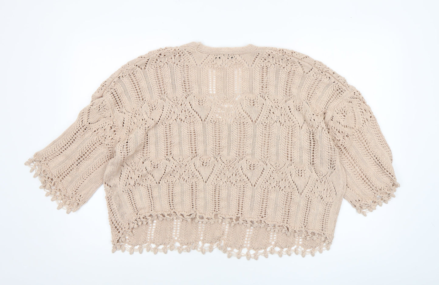 ZARA Women Beige Open-Knit Cropped Pullover Jumper Size L