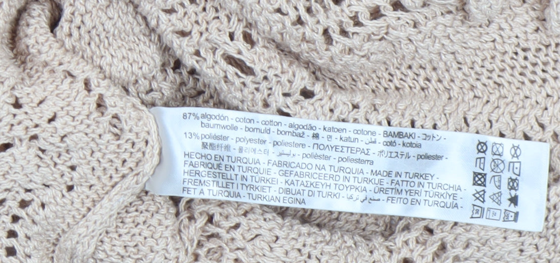 ZARA Women Beige Open-Knit Cropped Pullover Jumper Size L