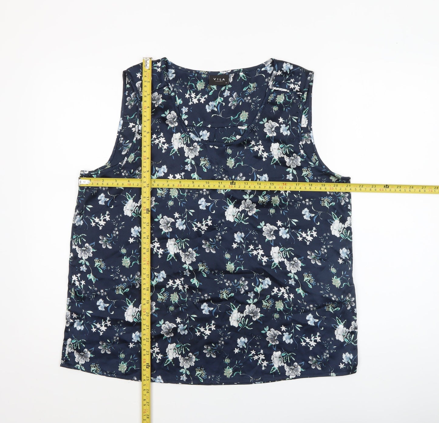 Vila Womens Blue Floral Satin Camisole Blouse Top XL