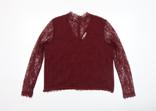 Gallery Women's Burgundy Lace Long Sleeve Blouse Size 14