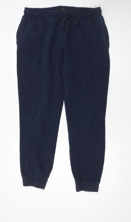 New Look Men Navy Blue L Sweatpants Cotton Blend Joggers