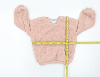 Back view of Missguided girls’ pink fleece pullover sweatshirt 6-7 years