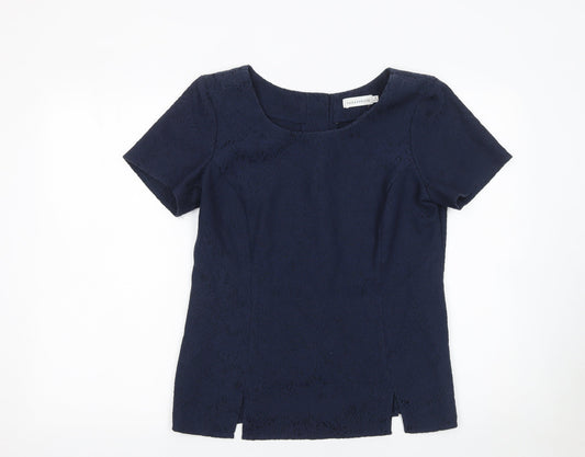 Paraphrase Women's Blue Lace Short Sleeve Cotton Blend Blouse Size 12