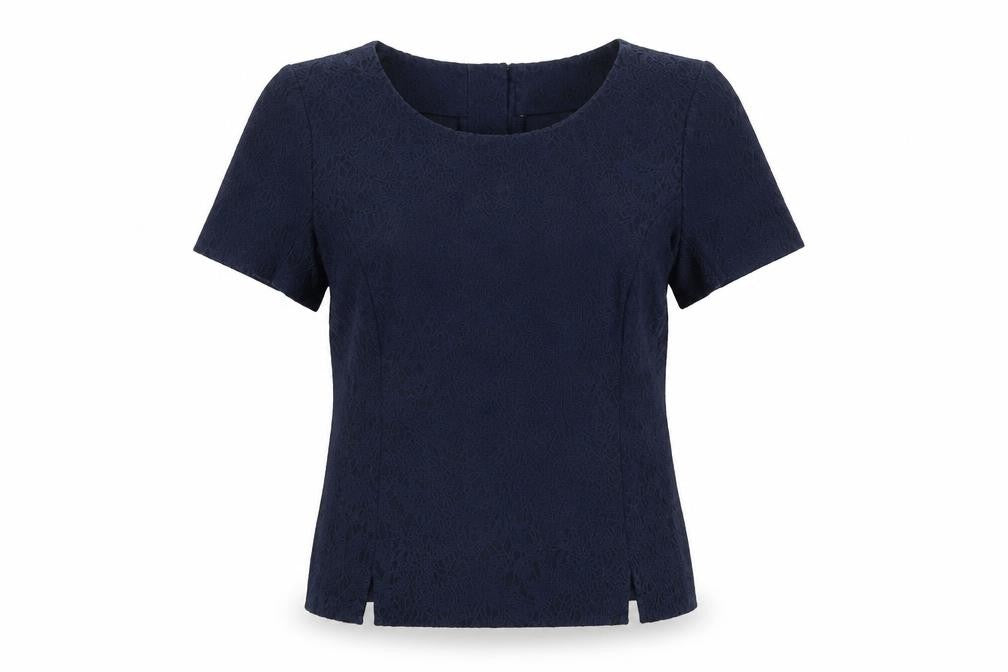 Paraphrase Women's Blue Lace Short Sleeve Cotton Blend Blouse Size 12