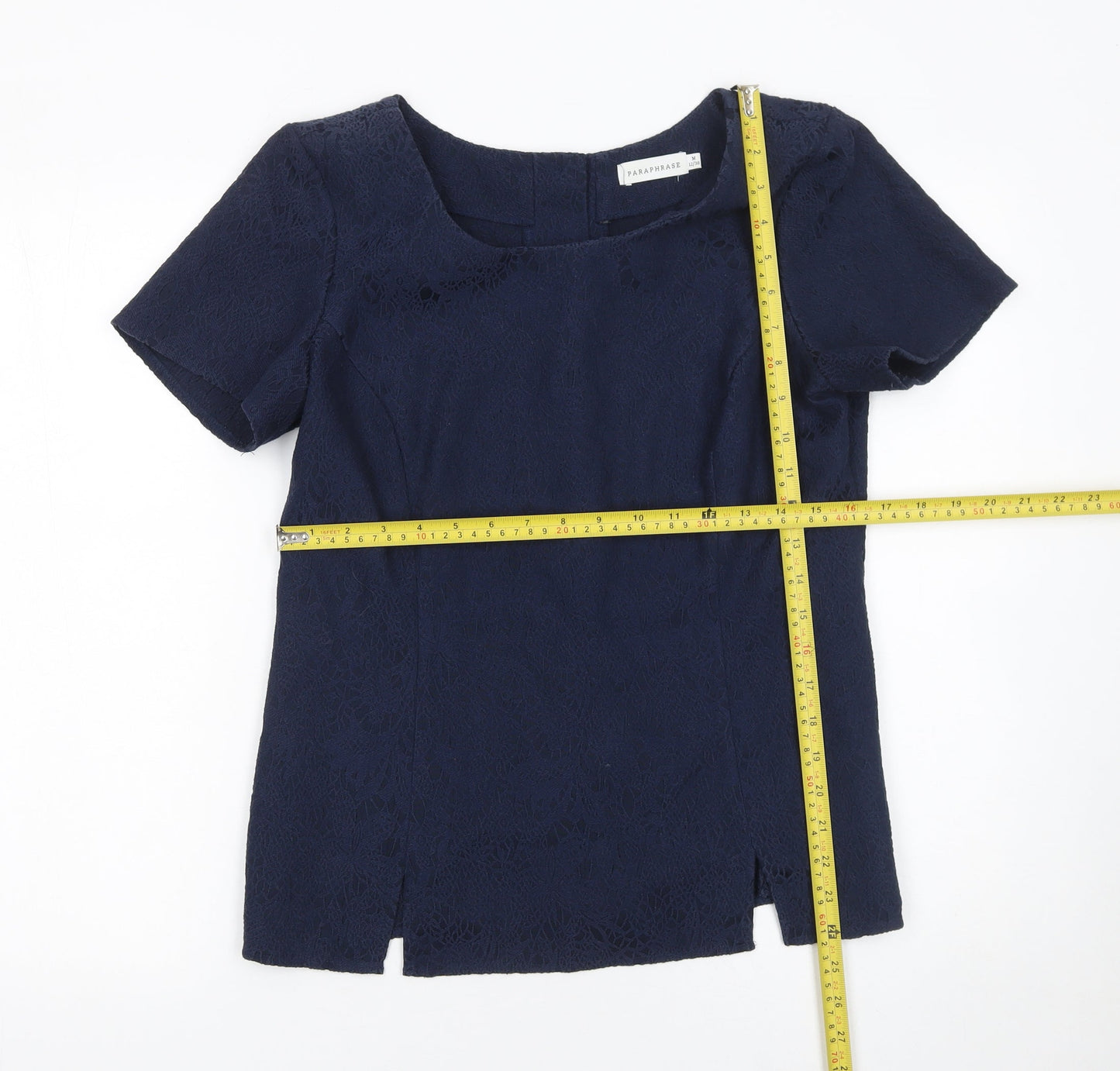 Paraphrase Women's Blue Lace Short Sleeve Cotton Blend Blouse Size 12