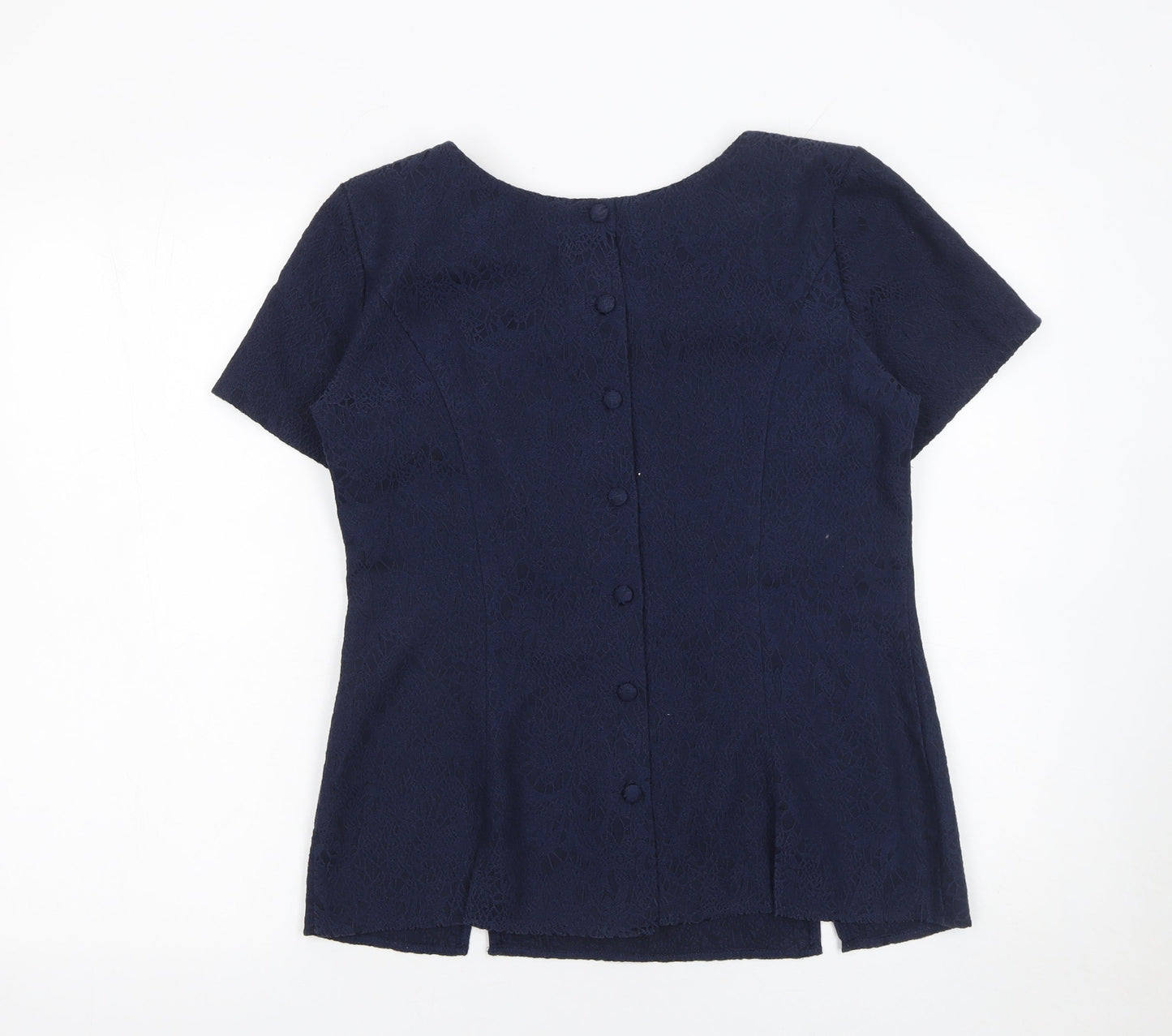 Paraphrase Women's Blue Lace Short Sleeve Cotton Blend Blouse Size 12