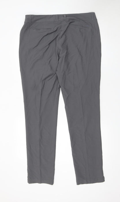 Close-up detail of Adidas women’s grey, size UK 18, straight slim stretch trousers