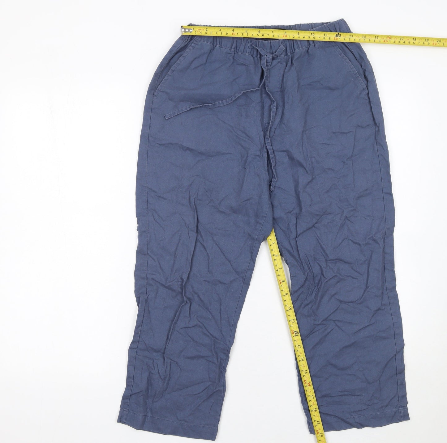 Dunnes Stores Women’s Blue Linen Cotton Drawstring Trousers XS