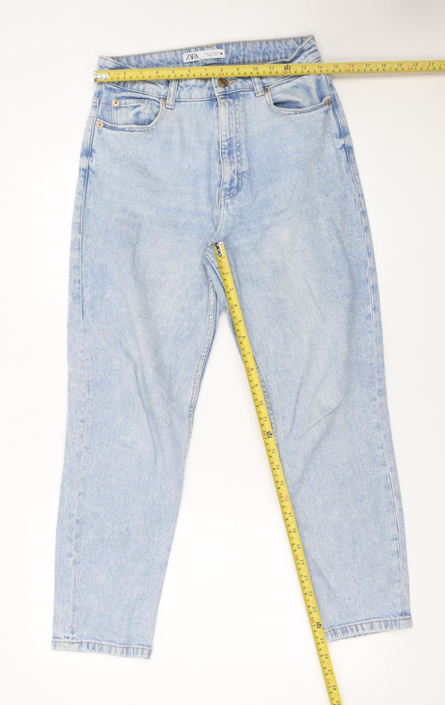 Zara Womens Blue High Rise Mom Jeans Size 10 Relaxed Fit Denim