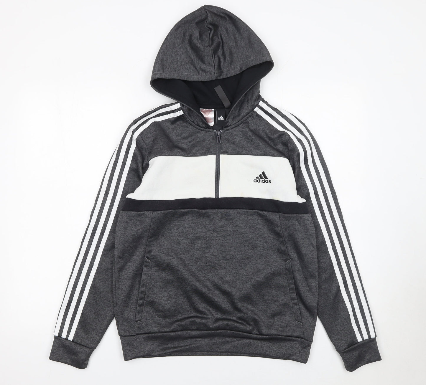 Adidas Boys Grey & White 1/4 Zip Hoodie Sweatshirt 13-14 Years