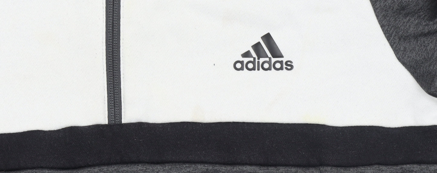Adidas Boys Grey & White 1/4 Zip Hoodie Sweatshirt 13-14 Years