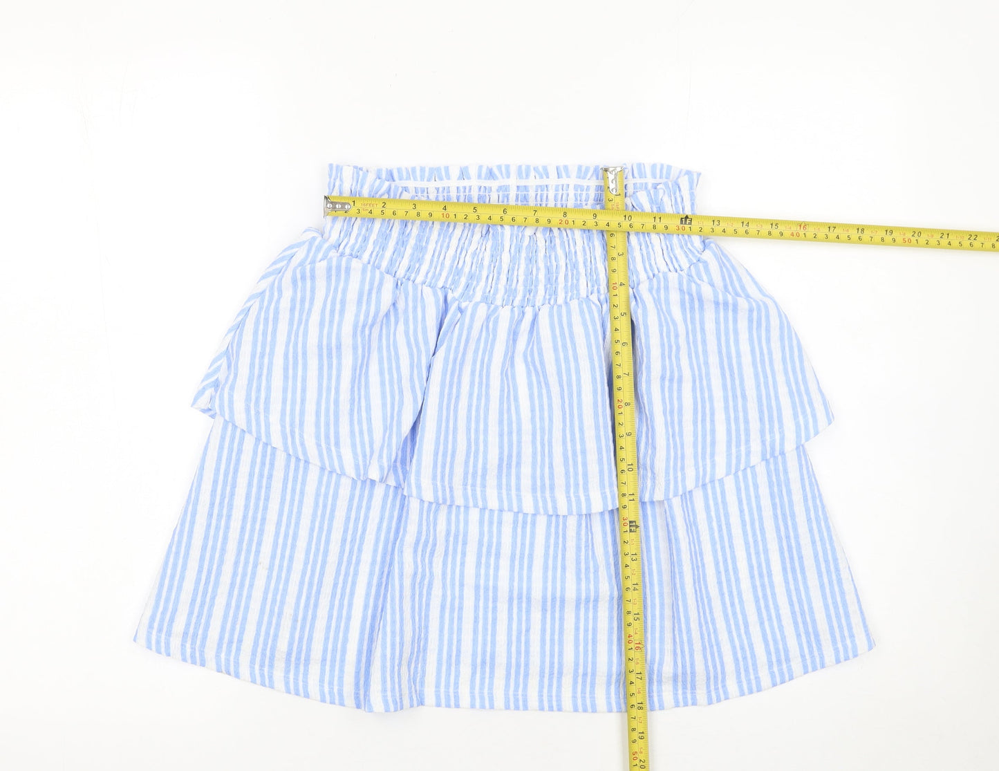 Dunnes Stores Girls Blue Striped Seersucker A-Line Skirt L 26in Waist