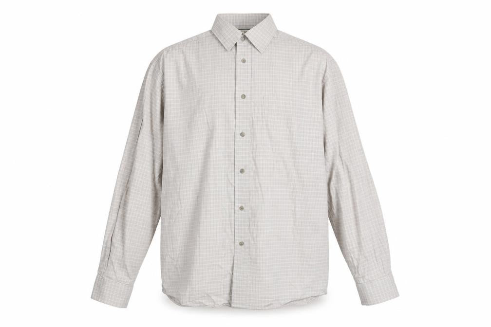 Marks & Spencer Men's Beige Check Long Sleeve Cotton Shirt 15.5in