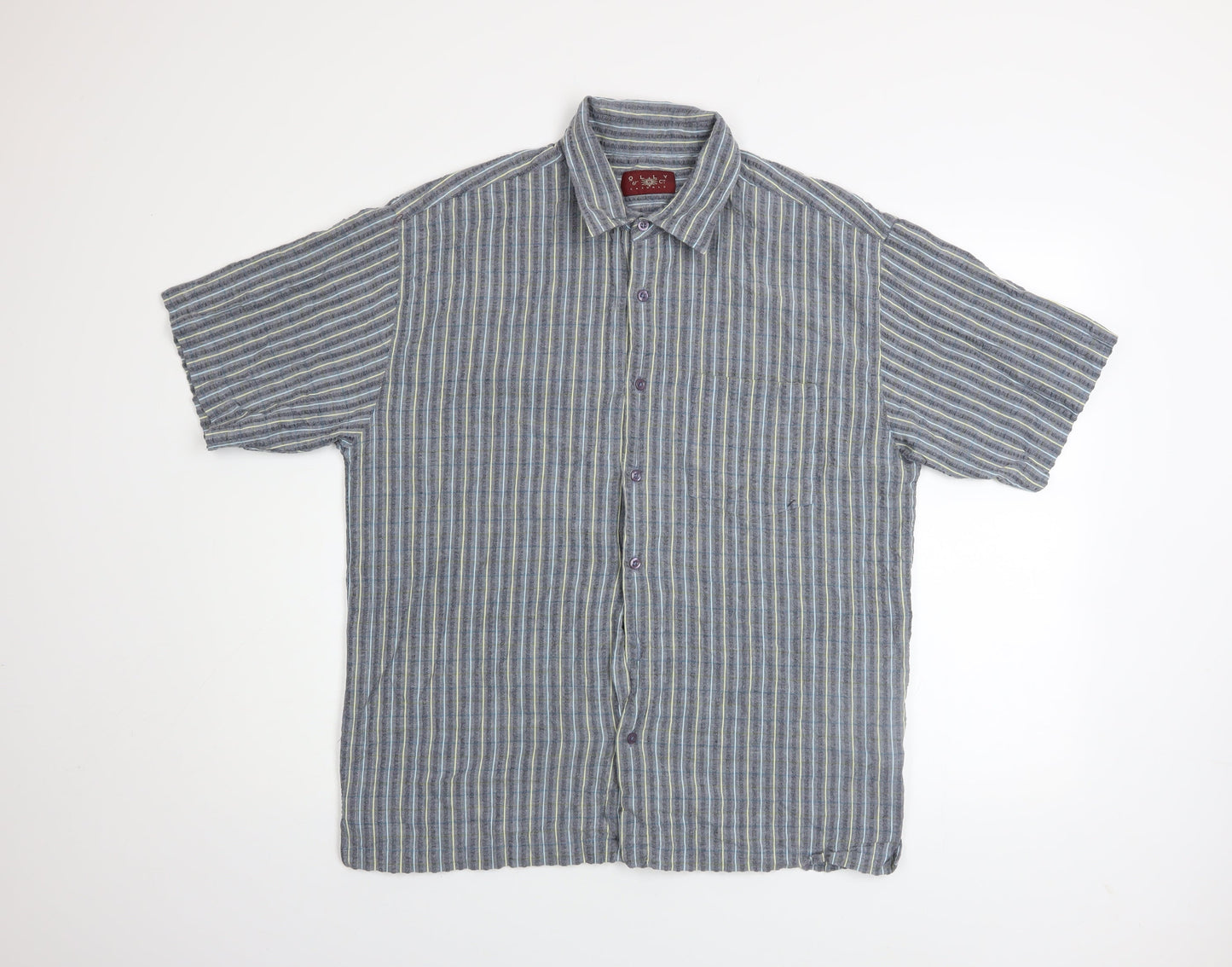 Olly & Co Men’s Blue Striped Cotton Short Sleeve Button-Up Shirt XL