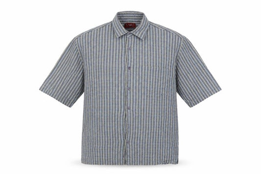 Olly & Co Men’s Blue Striped Cotton Short Sleeve Button-Up Shirt XL