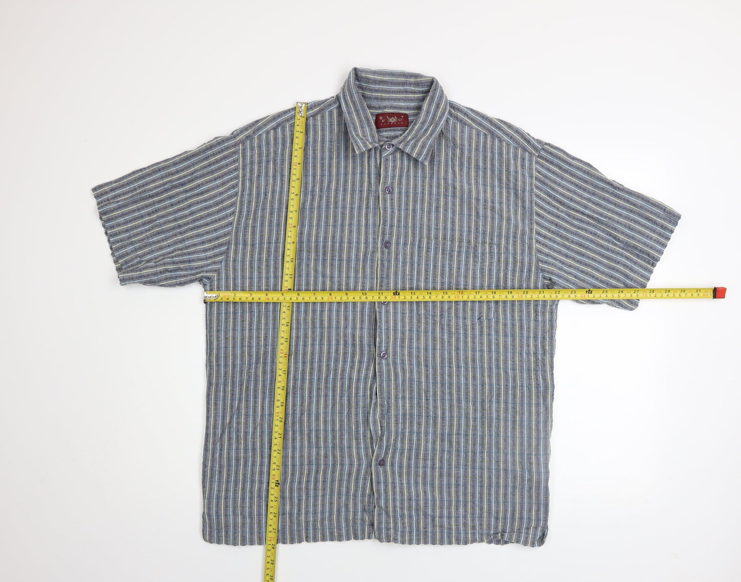 Olly & Co Men’s Blue Striped Cotton Short Sleeve Button-Up Shirt XL