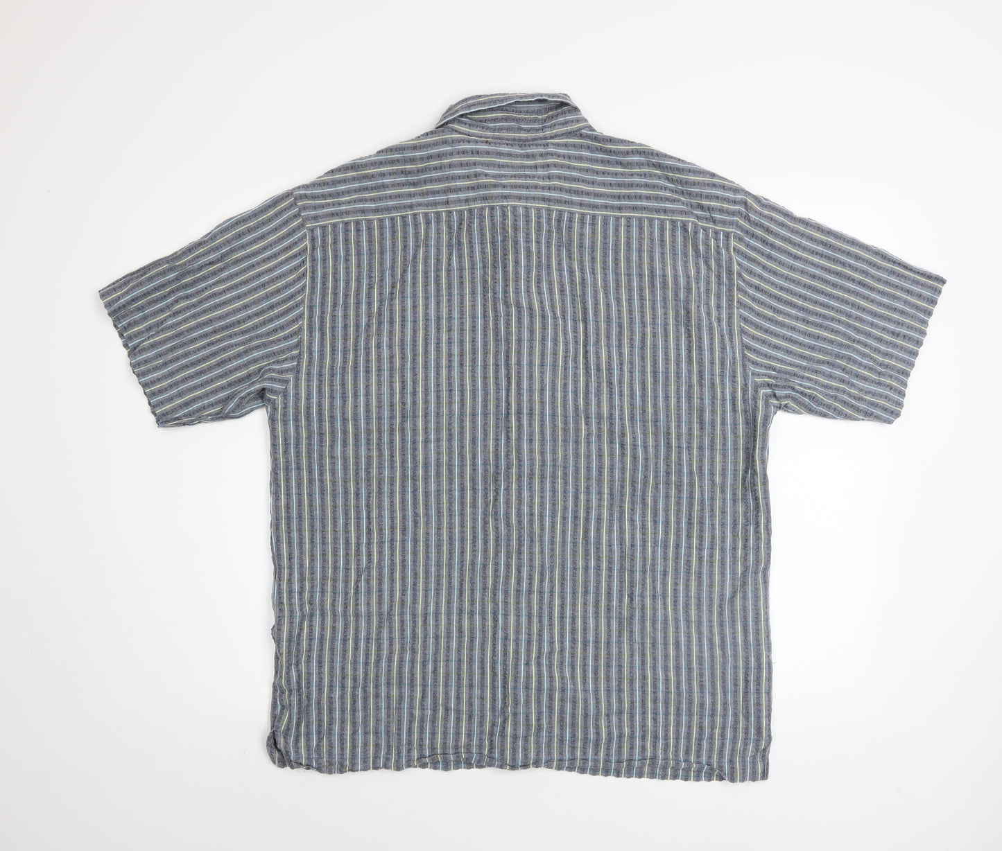 Olly & Co Men’s Blue Striped Cotton Short Sleeve Button-Up Shirt XL