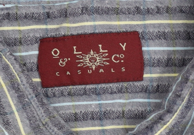 Olly & Co Men’s Blue Striped Cotton Short Sleeve Button-Up Shirt XL