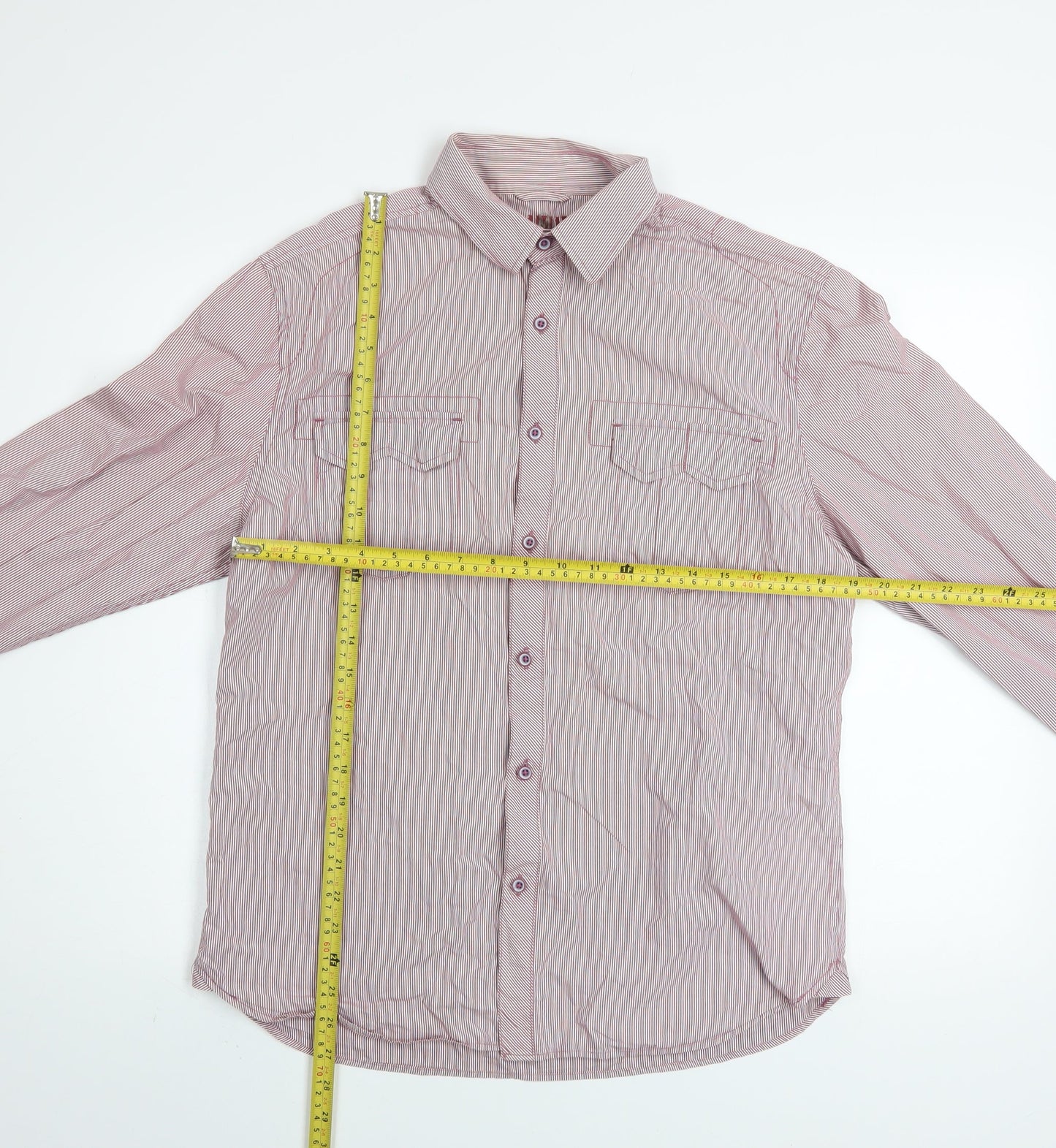 New Look Men's Red Striped Cotton Long Sleeve Button-Up Shirt M