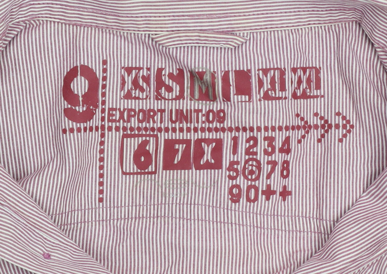New Look Men's Red Striped Cotton Long Sleeve Button-Up Shirt M