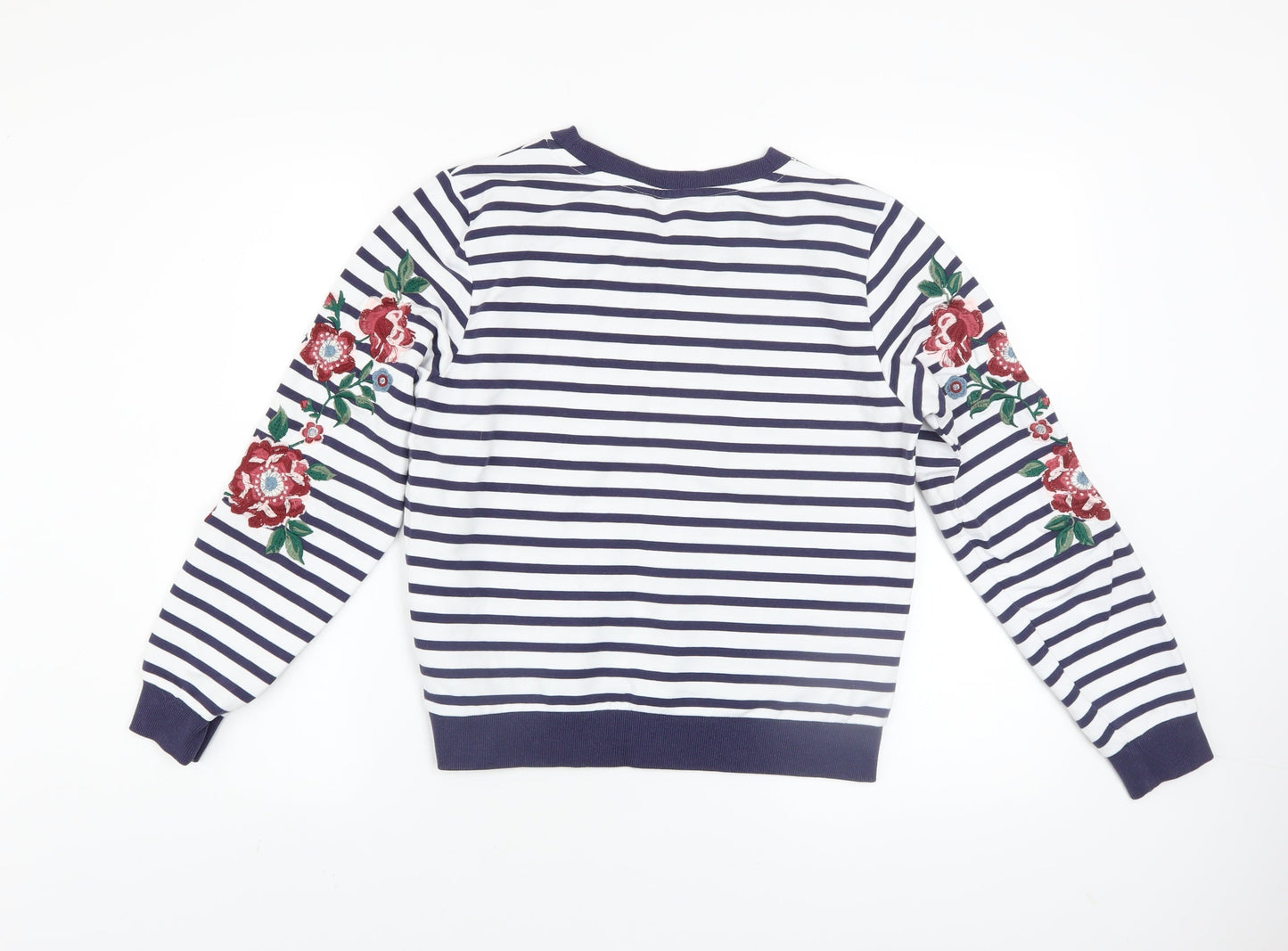 New Look Women's Navy Striped Embroidered Floral Pullover Sweatshirt UK 8