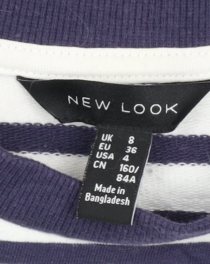 New Look Women's Navy Striped Embroidered Floral Pullover Sweatshirt UK 8