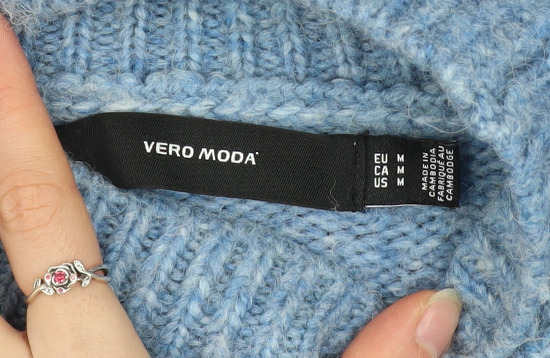 Vero Moda Women's Blue Mock Neck Chunky Knit Jumper M